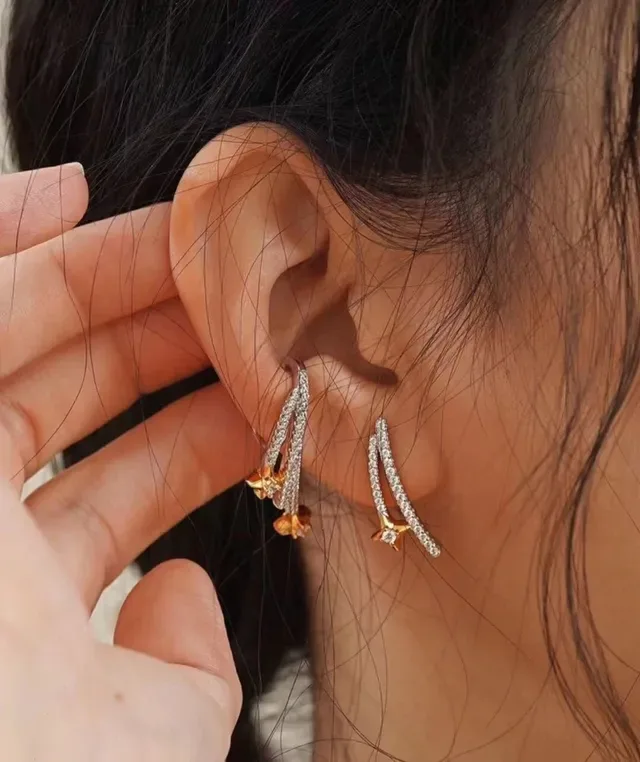 Gold Silver Star-Shaped Dual-Tone Metal Earrings 7