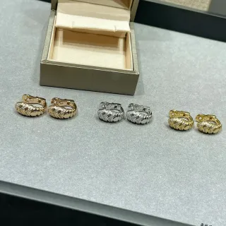 Gold Silver Textured Band Pavé-Set Stones Earrings