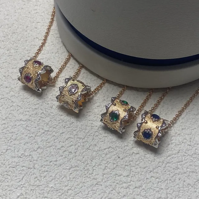 Gold Silver Textured Cylinder Spiky Bezel Necklace 5