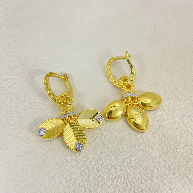 Gold Silver Twisted Rope Hook Ribbed Leaf Pendants Earrings 5