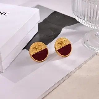 Gold-Tone and Red Enamel Two-Tone Circular Stud Earrings