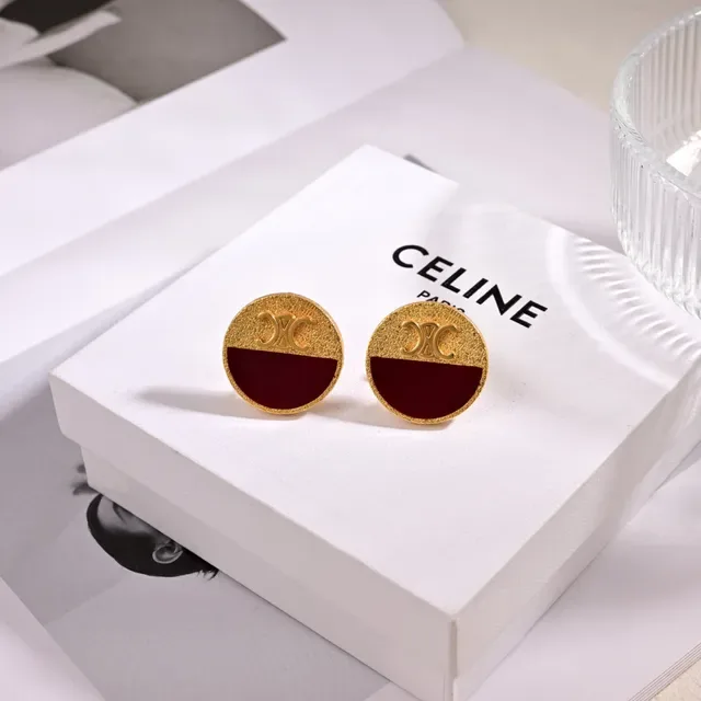 Gold-Tone and Red Enamel Two-Tone Circular Stud Earrings 2