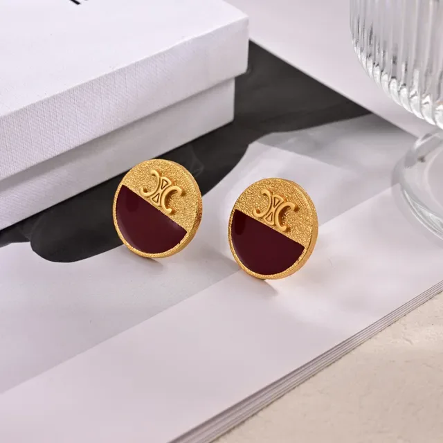 Gold-Tone and Red Enamel Two-Tone Circular Stud Earrings 5