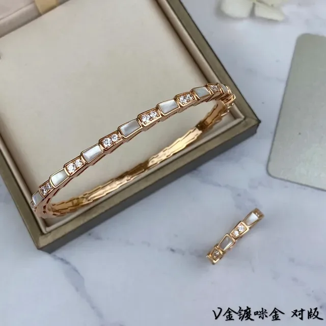 Gold-Tone Bamboo-Link Mother-of-Pearl and Crystal Inlay Bangle Bracelet 2