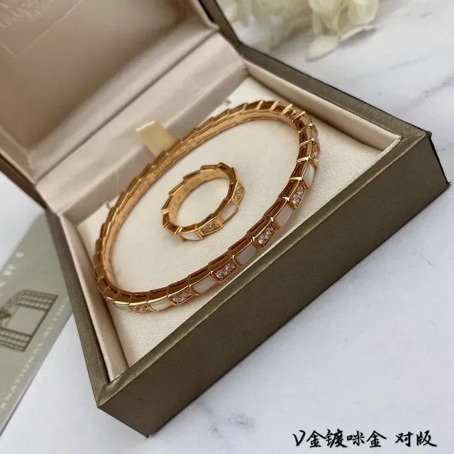 Gold-Tone Bamboo-Link Mother-of-Pearl and Crystal Inlay Bangle Bracelet 3