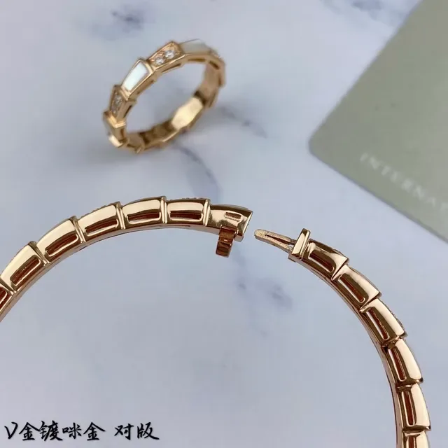 Gold-Tone Bamboo-Link Mother-of-Pearl and Crystal Inlay Bangle Bracelet 4