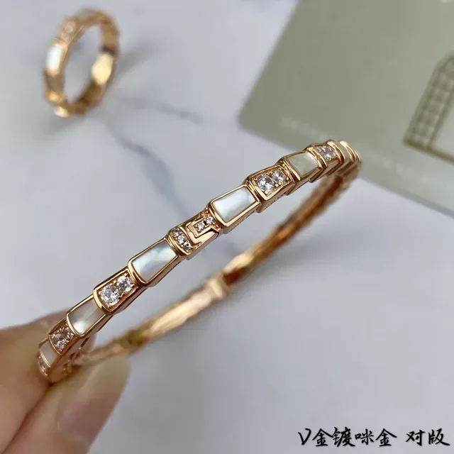 Gold-Tone Bamboo-Link Mother-of-Pearl and Crystal Inlay Bangle Bracelet 6