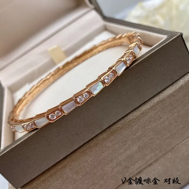 Gold-Tone Bamboo-Link Mother-of-Pearl and Crystal Inlay Bangle Bracelet 8