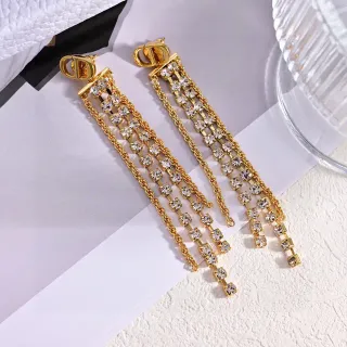 Gold-Tone Crystal Fringe Chain Dangling Earrings