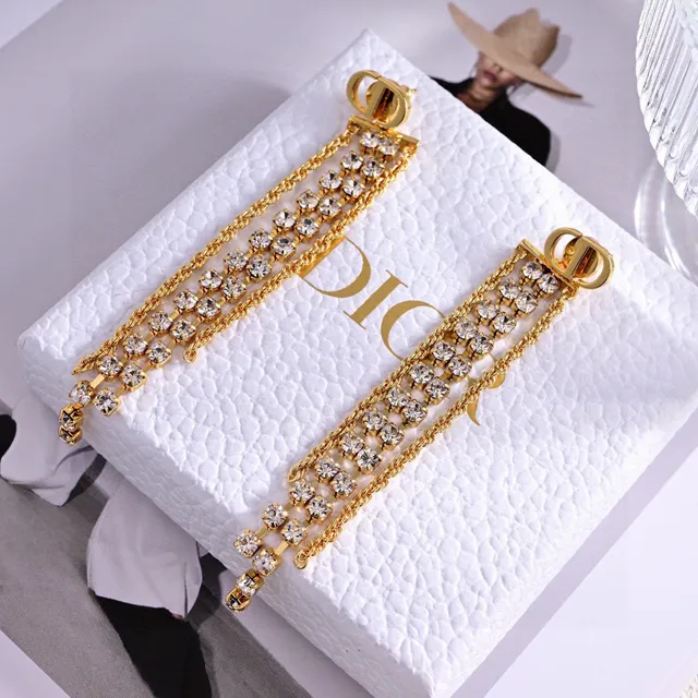 Gold-Tone Crystal Fringe Chain Dangling Earrings 2