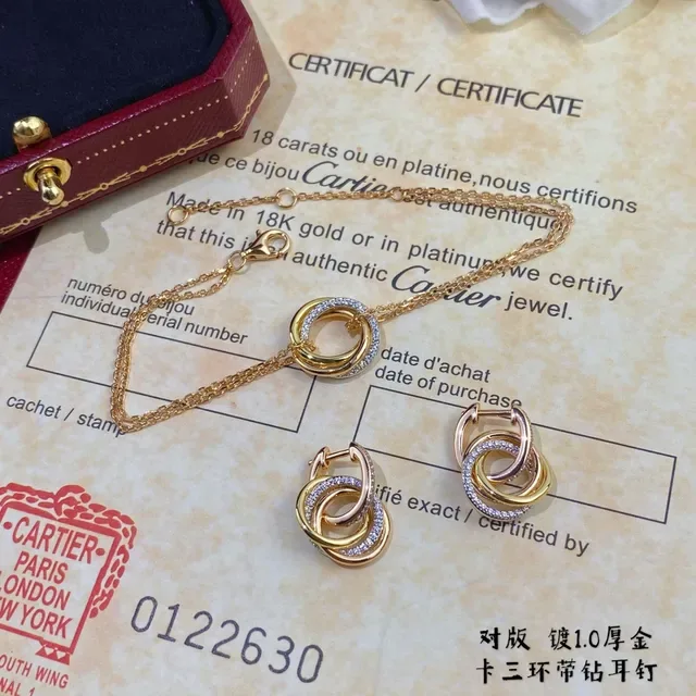 Gold-Tone Double Interlocking Ring Pavé Necklace 2