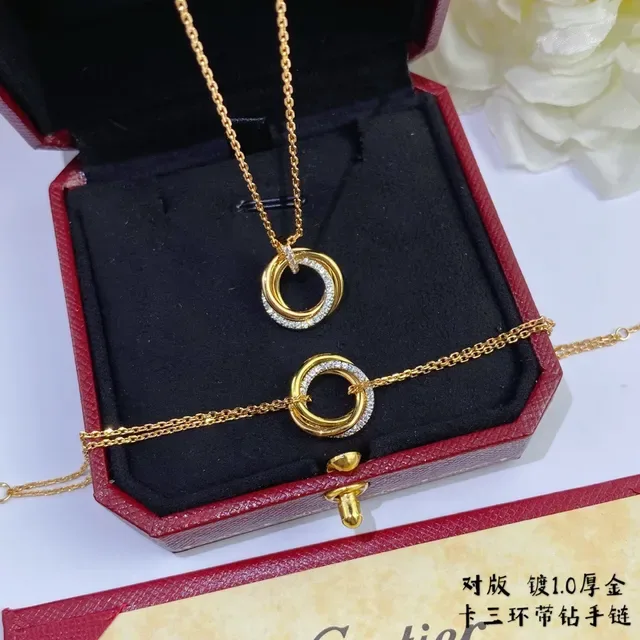 Gold-Tone Double Interlocking Ring Pavé Necklace 3