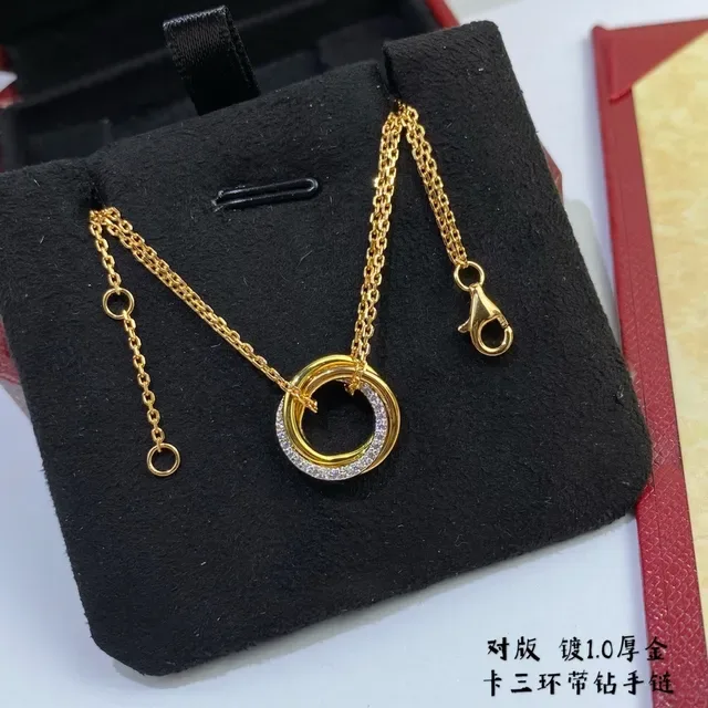 Gold-Tone Double Interlocking Ring Pavé Necklace 7