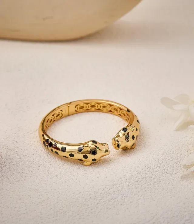 Gold-Tone Dual Leopard-Head Open Bangle Bracelet 2