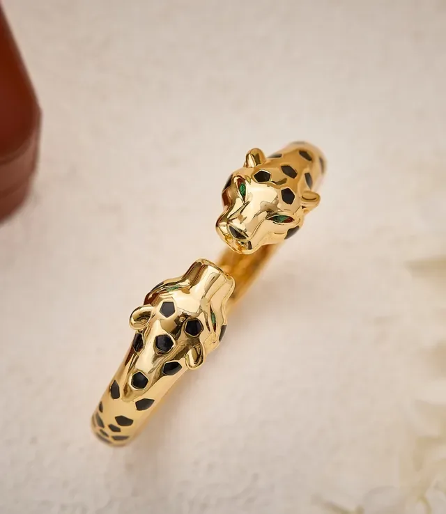 Gold-Tone Dual Leopard-Head Open Bangle Bracelet 3