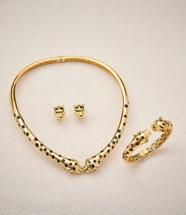 Gold-Tone Dual Leopard-Head Open Bangle Bracelet 6