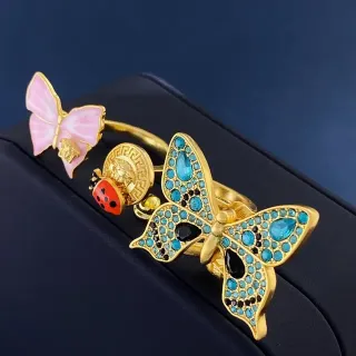 Gold-Tone Enamel and Crystal Butterfly Ladybug Medusa Motif Rings