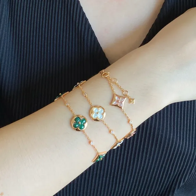 Gold-Tone Floral Quatrefoil Enamel and Mother-of-Pearl Chain Bracelets 9