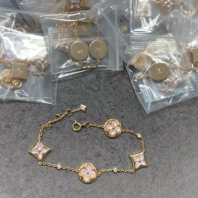 Gold-Tone Floral Quatrefoil Enamel and Mother-of-Pearl Chain Bracelets 10