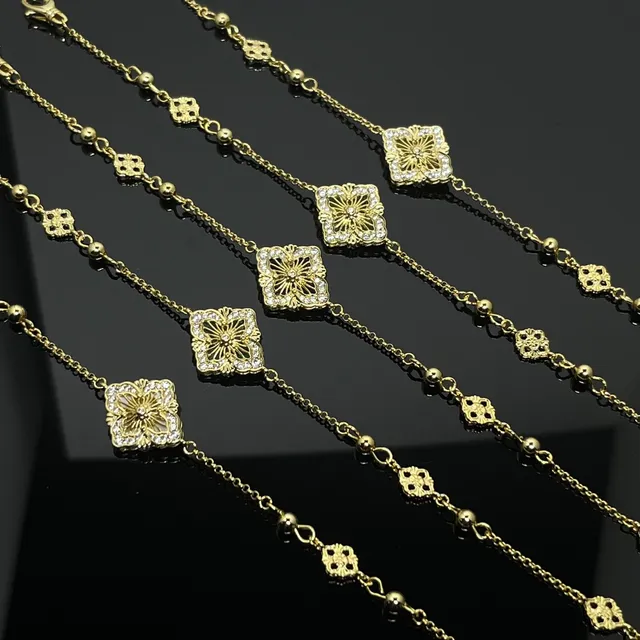 Gold-Tone Floral Quatrefoil Enamel and Mother-of-Pearl Pendant Necklaces 2