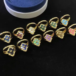 Gold-Tone Floral Quatrefoil Enamel Inlay Rings
