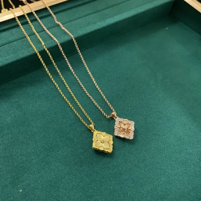 Gold-Tone Floral Quatrefoil Pave Crystal Pendant Necklaces 2