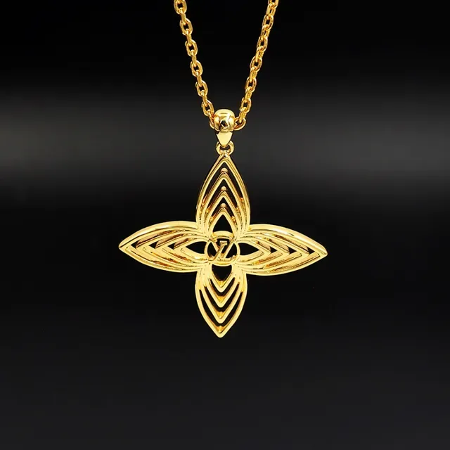 Gold-Tone Geometric Quatrefoil Openwork Pendant Necklace 7