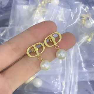 Gold-Tone Interlocking Logo Pearl Drop Earrings