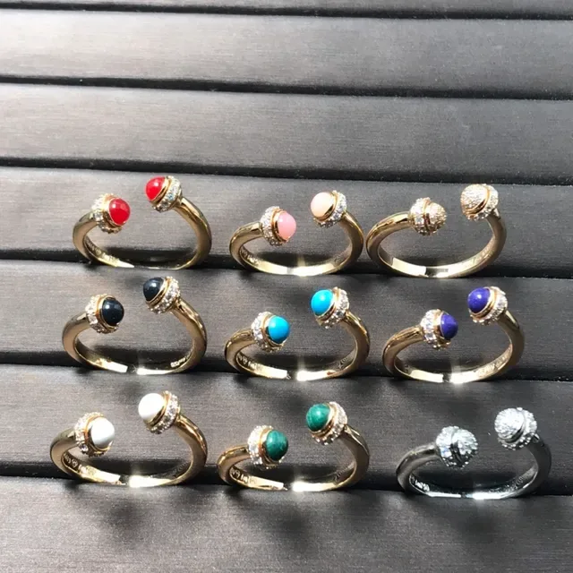 Gold-Tone Open-Band Cabochon Halo Rings 2
