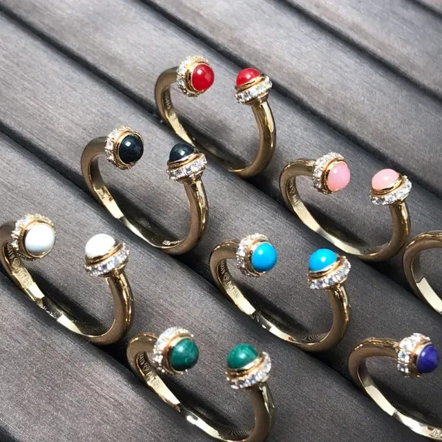 Gold-Tone Open-Band Cabochon Halo Rings 3