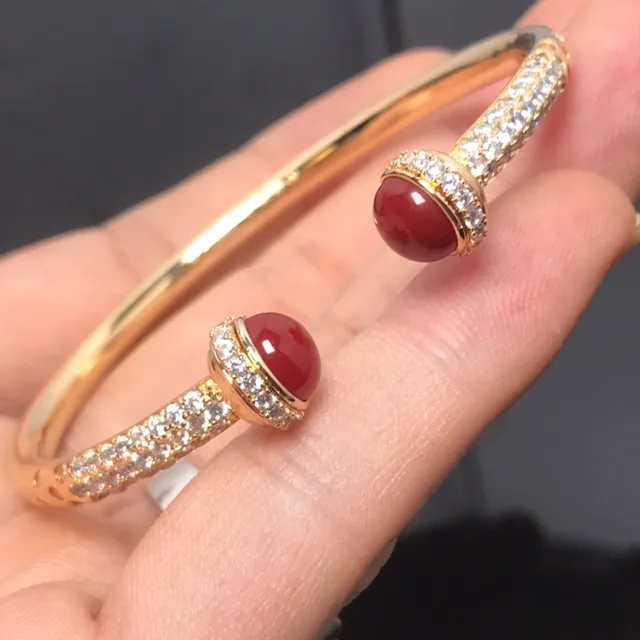 Gold-Tone Pavé Crystal Cabochon Gemstone Multi-Stone Bangle Bracelets 3