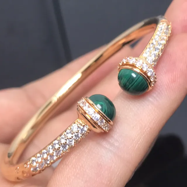 Gold-Tone Pavé Crystal Cabochon Gemstone Multi-Stone Bangle Bracelets 4