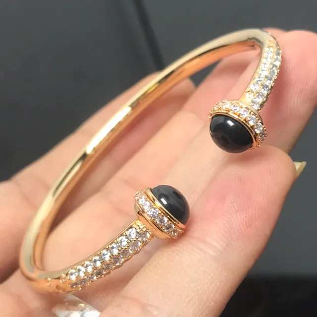 Gold-Tone Pavé Crystal Cabochon Gemstone Multi-Stone Bangle Bracelets 6