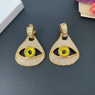 Gold-Tone Pavé Crystal Eye Motif Teardrop Earrings