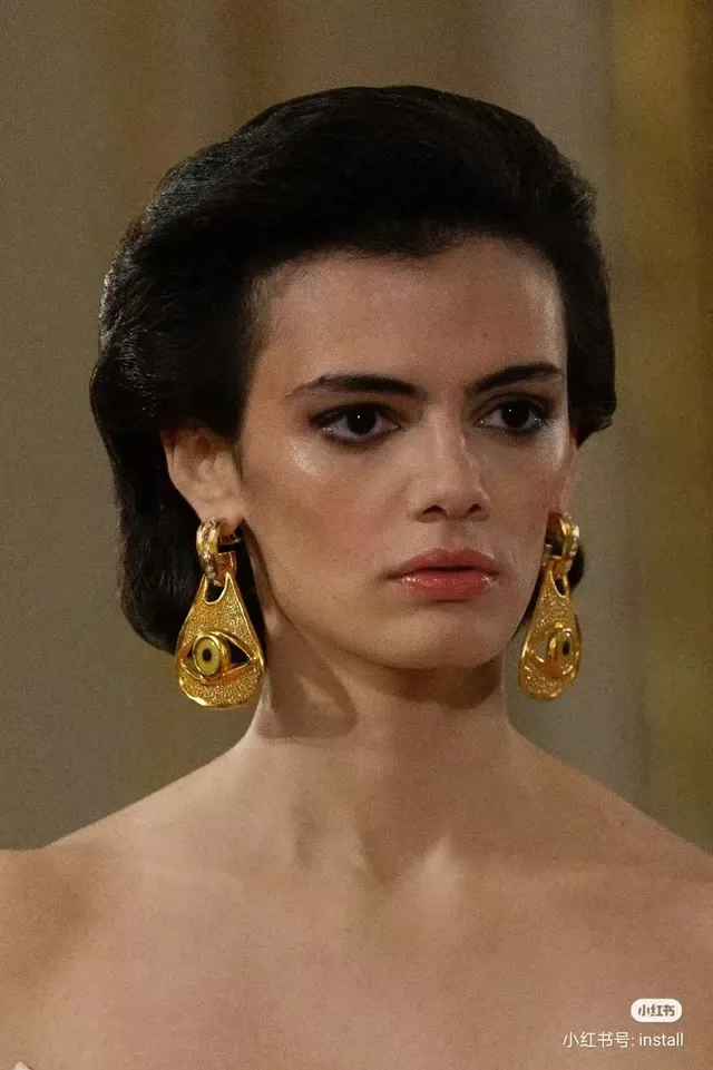 Gold-Tone Pavé Crystal Eye Motif Teardrop Earrings 3