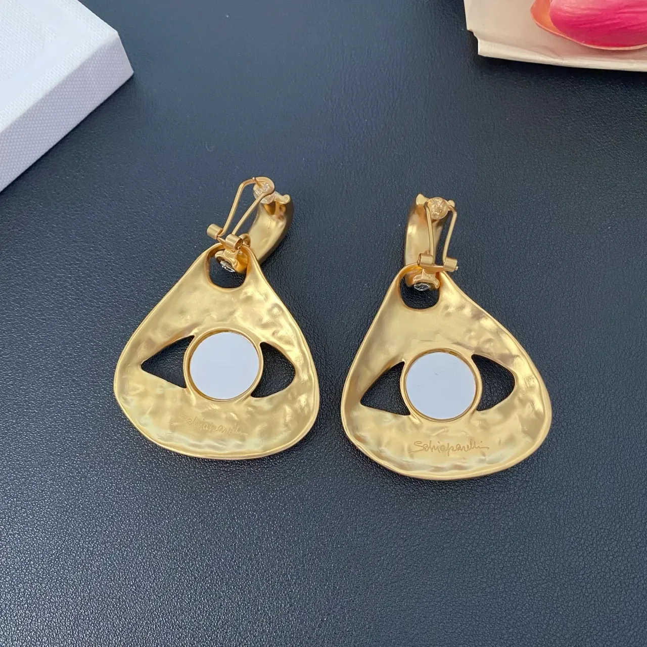 Gold-Tone Pavé Crystal Eye Motif Teardrop Earrings 4