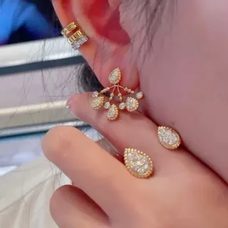Gold-Tone Pave Crystal Teardrop Chandelier Ear Cuff and Stud Earrings