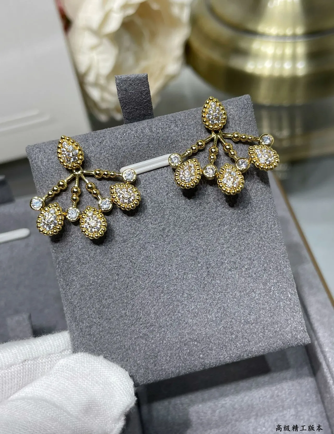 Gold-Tone Pave Crystal Teardrop Chandelier Ear Cuff and Stud Earrings 6