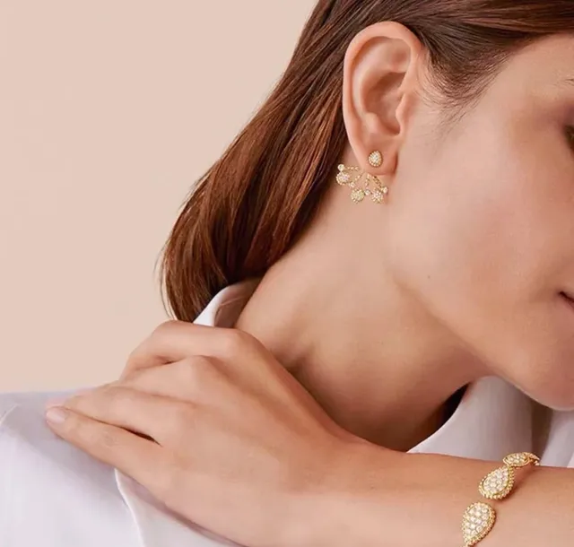 Gold-Tone Pave Crystal Teardrop Chandelier Ear Cuff and Stud Earrings 8