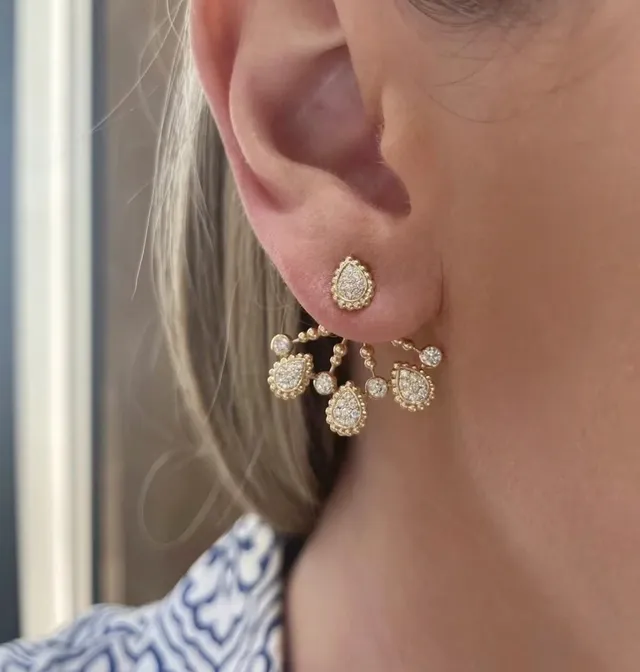 Gold-Tone Pave Crystal Teardrop Chandelier Ear Cuff and Stud Earrings 9