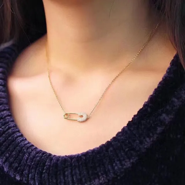 Gold-Tone Pavé Safety Pin and Bar Pendant Necklaces 2