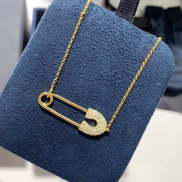 Gold-Tone Pavé Safety Pin and Bar Pendant Necklaces 6