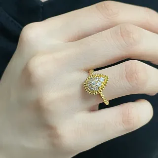 Gold-Tone Pave-Set Beaded Bezels Twisted Shank Ring