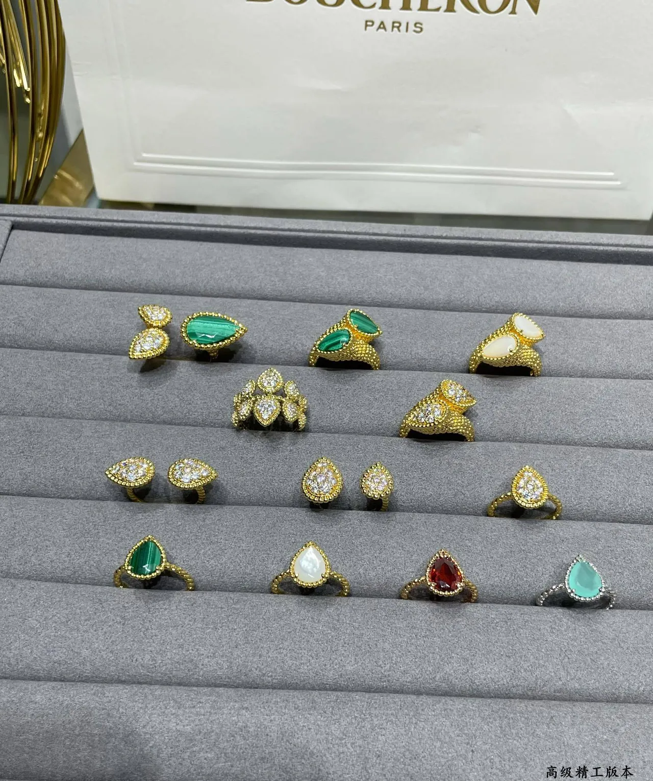 Gold-Tone Pave-Set Beaded Bezels Twisted Shank Ring 3