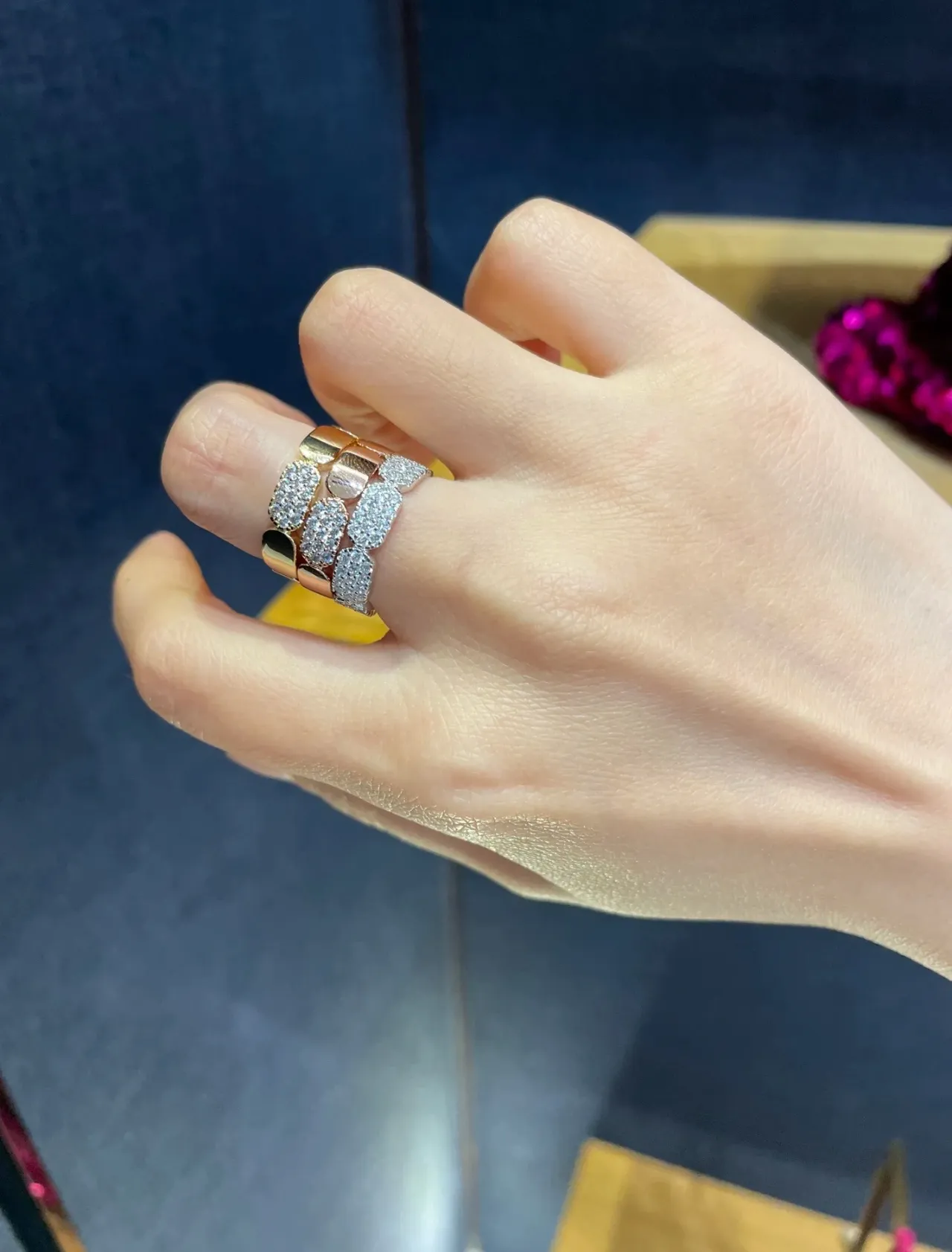 Gold-Tone Pavé Stone Wide-Band Ring 2
