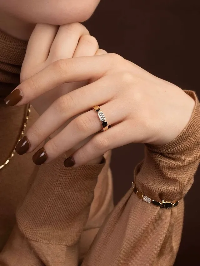Gold-Tone Pavé Stone Wide-Band Ring 4