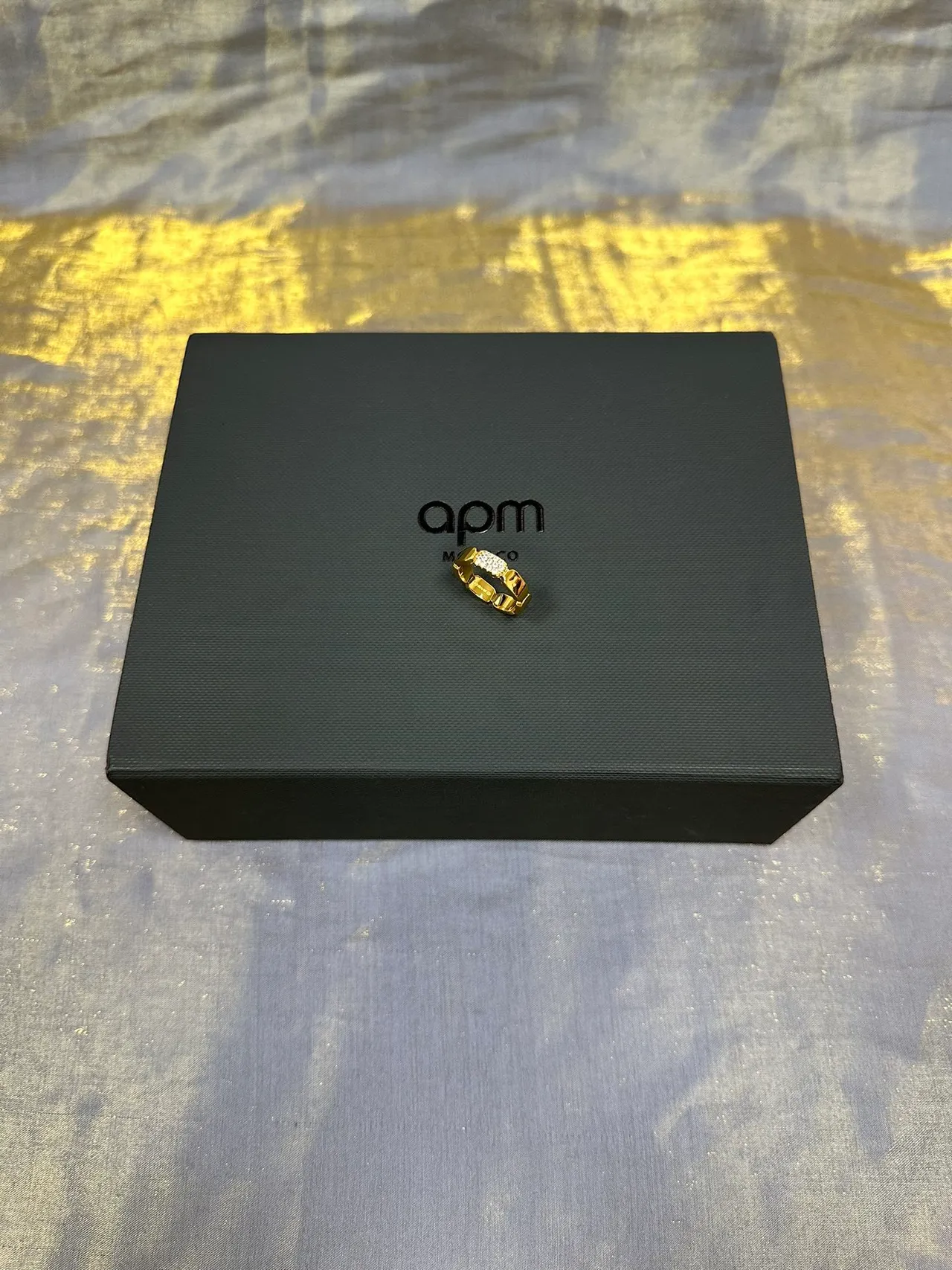 Gold-Tone Pavé Stone Wide-Band Ring 6