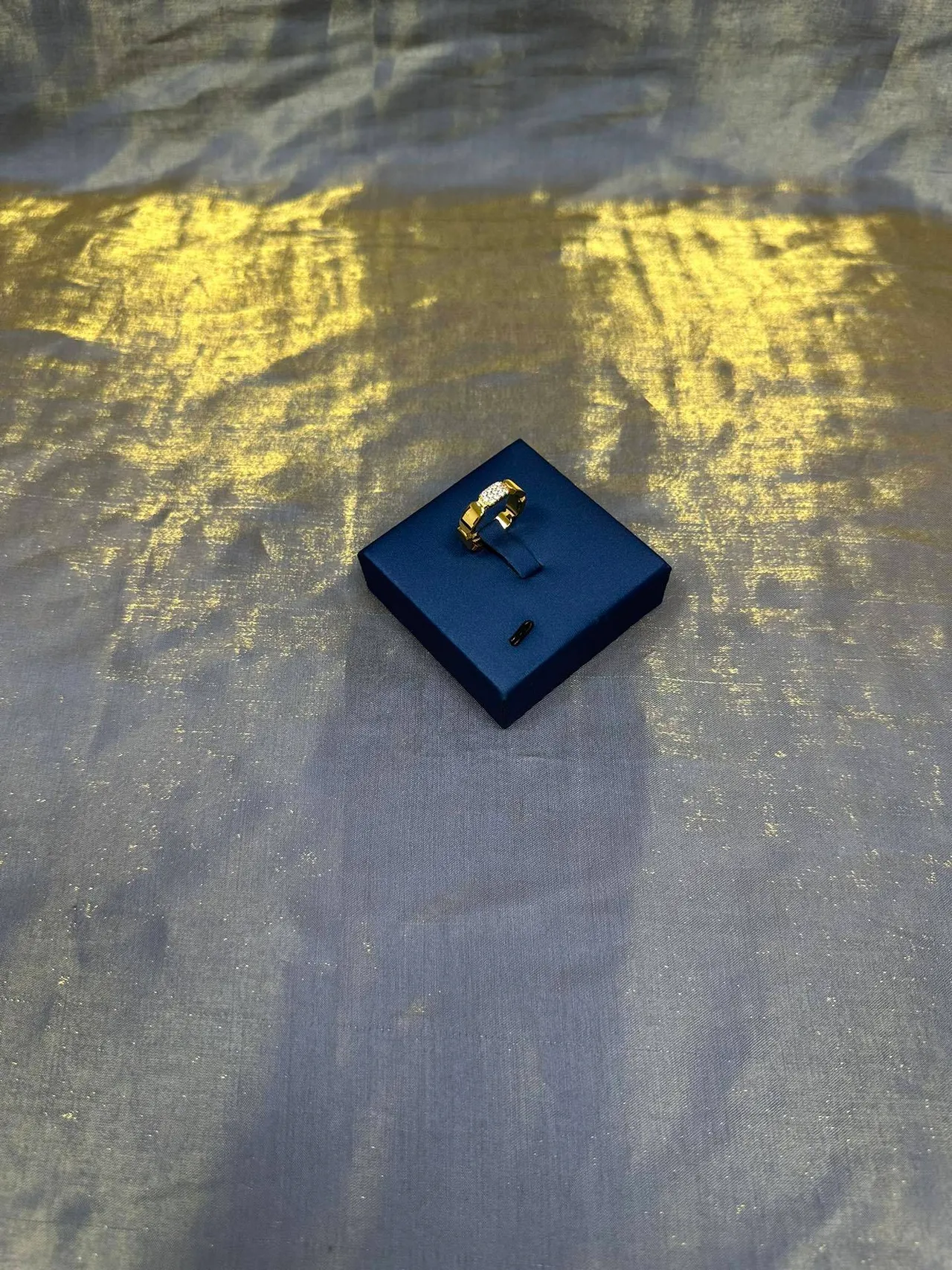 Gold-Tone Pavé Stone Wide-Band Ring 9