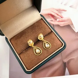 Gold-Tone Pearl and Crystal Teardrop Dangling Earrings