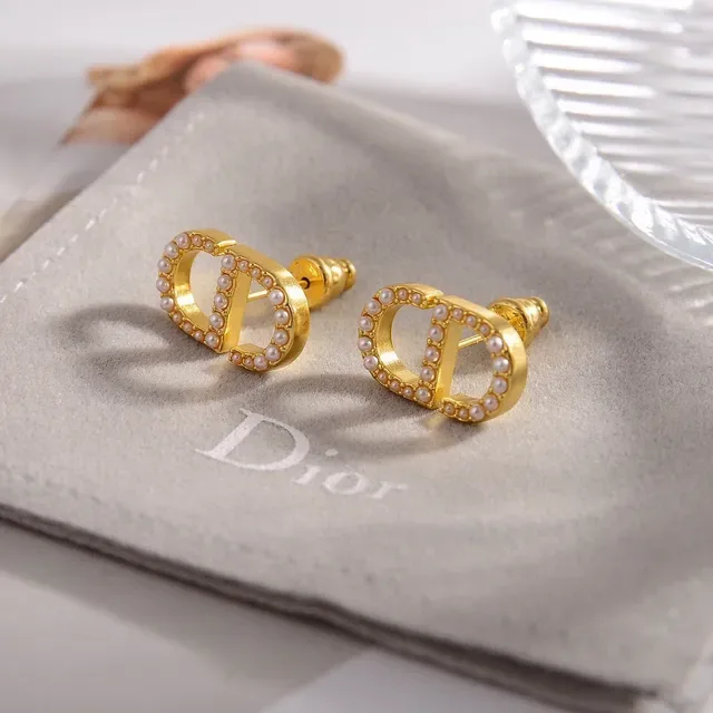 Gold-Tone Pearl-Embellished Interlocking C-D Motif Stud Earrings 2